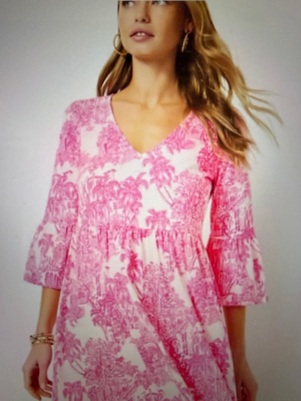 Lilly Pulitzer Jannie V- Neck Dress Pink PB Anniversary Toile
